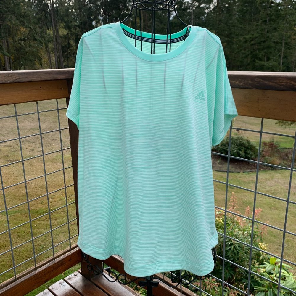 Adidas Climalite Ladies size XL Green & White Striped Athletic Shirt
